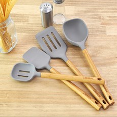 木質矽膠炊具 4件組, 混色