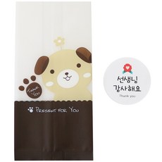 黃氏便當 M號袋 小狗 100入 + 貼紙 康乃馨 圓形 老師謝謝您 100入, 1套