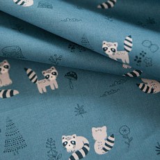 浣熊印花20支棉布料, 孔雀藍