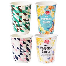 롯데이라이프 디자인 플라워 종이컵 화이트 280ml 10p + 블루 365ml 10p + 이중 종이컵 핑크 10p + 그린 10p, 1세트