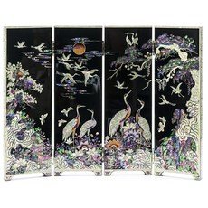 예다온 나전칠기 고급송학 4폭 병풍 장식용병풍, 혼합 색상, 1개