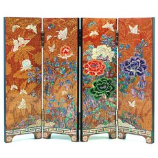 예다온 나전칠기 비단 목단 4폭 병풍 장식용병풍, 혼합 색상, 1개