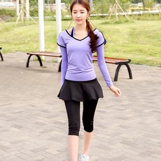 NAYA STYLE 女款瑜珈短袖上衣+運動內衣+7分打底褲裙