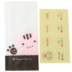 황씨네도시락 M쿠키봉투 고양이 100p + 스티커 연인 메시지 투명 100p, 1세트
