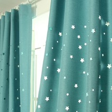 家中之家 流星打孔遮光窗簾套組寬型, 藍色