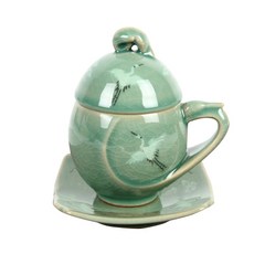 예다온 도자기 청자상감 운학문 일인다기, 혼합 색상, 1개