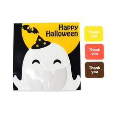 萬聖節印花包裝袋 50入+Thank you方形貼紙 50入, 1套