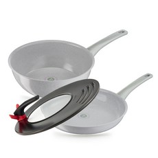 Tefal 法國特福 電磁爐適用陶瓷塗層平底鍋 3入組, 灰色, 煎鍋28cm+煎鍋28cm+多蓋