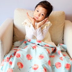 bebe chouette 桃子印花午睡棉毯, 藍色