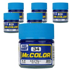 GSI 군제 락카병 프라모델 도료 C-034 6개입, 스카이 블루(유광), 10ml