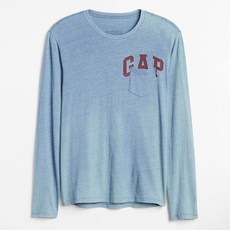 갭 남성용 로고 그래픽 인디고 긴팔 크루넥 티셔츠