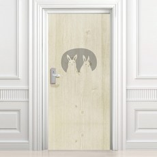 設計貼紙玄關門貼紙復古兔子02高級壓花木紋, 淺褐色的