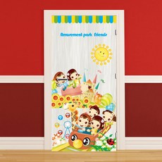 萌奇世界 無氣泡玄關門貼紙 蠟筆遊樂園 02, 混合顏色