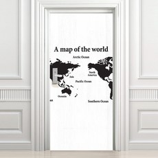 設計師系列玄關門貼 復古世界地圖 高級木紋, 白色的