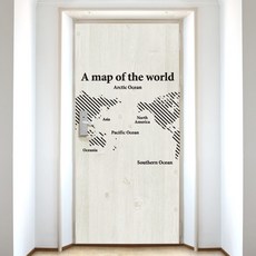 設計師門玄關門貼紙復古風格斜線世界地圖高級壓花木紋, 象牙