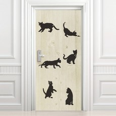 디자인수풀 현관문 시트 빈티지 실루 고양이 고급 엠보싱 우드목, 베이지