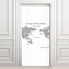 設計師系列玄關門貼紙復古風格現代世界地圖高級木紋, 白色的