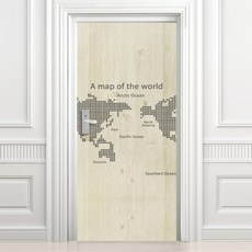 設計師系列玄關門貼紙復古風格現代世界地圖高級壓花木紋, 淺褐色的