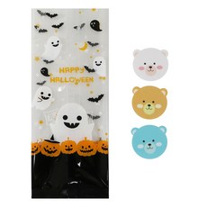 黃氏便當 萬聖節幽靈M餅乾袋 50入 + 熊貼紙 50張, 1套
