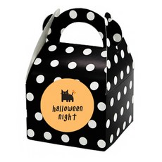DONNA&DECO 手提圓點包裝盒 黑色 12入+可愛萬聖節小貓貼紙 5cm 12入, 混色, 1套