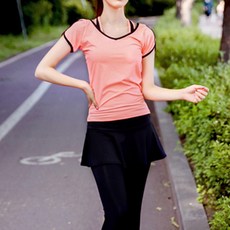 NAYA STYLE 女款瑜珈短袖T恤+文字印花內衣+內搭褲裙