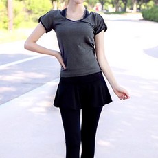 NAYA STYLE 女款瑜珈短袖T恤+運動內衣+假兩件運動褲裙