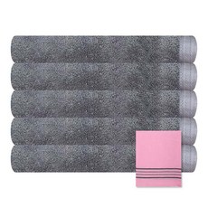 Songwol 松月 Crown素色浴巾 5入+搓澡巾 粉紅色, 深灰色, 1套