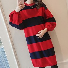 스위트나인 임부복 스트라이프 초롱 소매 롱티셔츠