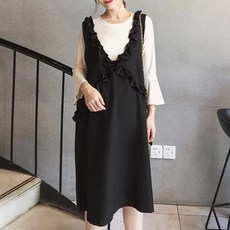 스위트나인 임부복 긴팔 골지티 프릴 스커트 세트
