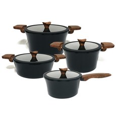 KITCHENART Ottimo系列電磁爐適用陶瓷塗層鍋具 4入組, 單柄鍋20cm+雙耳鍋20cm+24cm+淺湯鍋24cm, 黑色 棕色