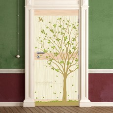 Mungki World 無氣泡玄關門貼紙 鳥兒與溫馨的樹木, 混合顏色