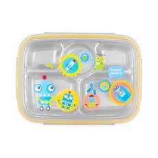 機器人印花不鏽鋼6格便當盒組, 混色, 餐盤+蓋子, 1組