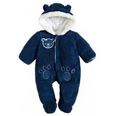 Mom's care 女童素色小熊圖案加厚連帽連身衣