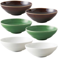 오다도기 쿠쉬메 볼 대접 소 13cm 6p세트 화이트 2p + 다크레드 2p + 그린, 혼합 색상, 1세트