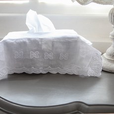 마메종 리본 린넨 티슈커버, 화이트