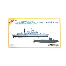 cyber-hobby.com 1/700 HMS Type 42 Batch 1 Destroyer Newcastle D87 + HMS Triumph S93 橙色系列塑料模型戰艦, 1套