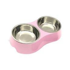 이코디 러브퍼피 스테인레스 반려동물 식기 2구 L, 핑크, 1개