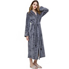 THE ZAKKA 奢華法蘭絨長款浴袍 XL, 灰色, 1個