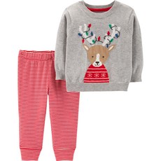 카터스 베이비 아동용 레인디어 스웨터 + 스트라이프 팬츠 2피스 세트