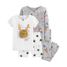 카터스 베이비 여아용 스페이스 버니 스너그 피트 면 파자마 4피스 세트