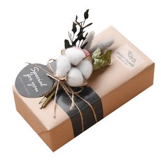 乾燥花包裝Pepero巧克力棒禮盒組, 棉花花束+Pepero巧克力棒 2入+購物袋+留言卡, 1組