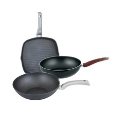 tvs Favola單柄平底煎鍋+平底炒鍋+烤盤 28cm, 混色, 3個煎鍋