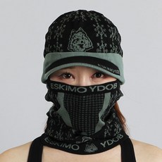 YDOB 雪花圖案多功能運動帽+可掛耳圍脖, 黑色的