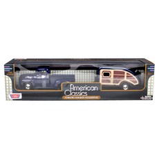 MOTOR MAX 壓鑄 1/24 1940 福特 F-100 皮卡露營房拖車, 藍色