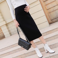 스위트나인 임산부 뒤트임 포크 골지니트 스커트