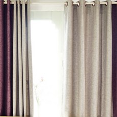 蝴蝶輕觸 飯店式雙色遮光窗簾 小窗用 穿孔式 2入, 灰色 + 紫色