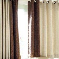 混色遮光窗簾 孔眼型 2入, 象牙色+深棕色