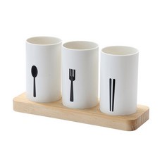 LIVING DUO 三格北歐餐具筒, 白色, 1個