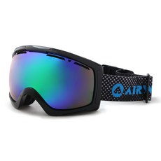AIRWALK 成人和孩童鏡面滑雪鏡 AW-618, 亮黑+藍鏡