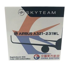 HYJLwings 1:400 China Eastern Airlines A321-231WL B-1838 Tianhe alliance 비행기 다이캐스트, 혼합 색상, 1개